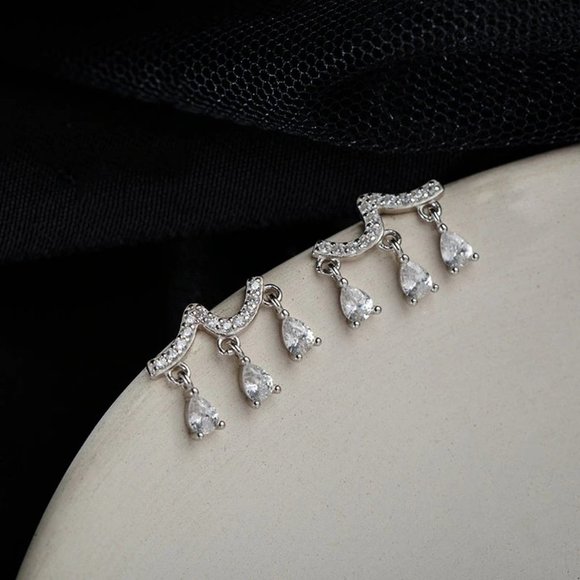 *925 Sterling Silver Diamond Waterdrop Earrings - Picture 4 of 7